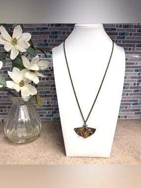 Liz Palacios vintage style fan shaped pendant necklace